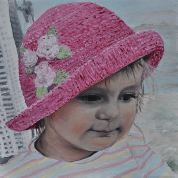 Marie am Strand mit Hut, Gemälde