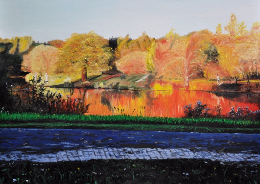 Oelbild 'Herbst am Obersee in Bielefeld'